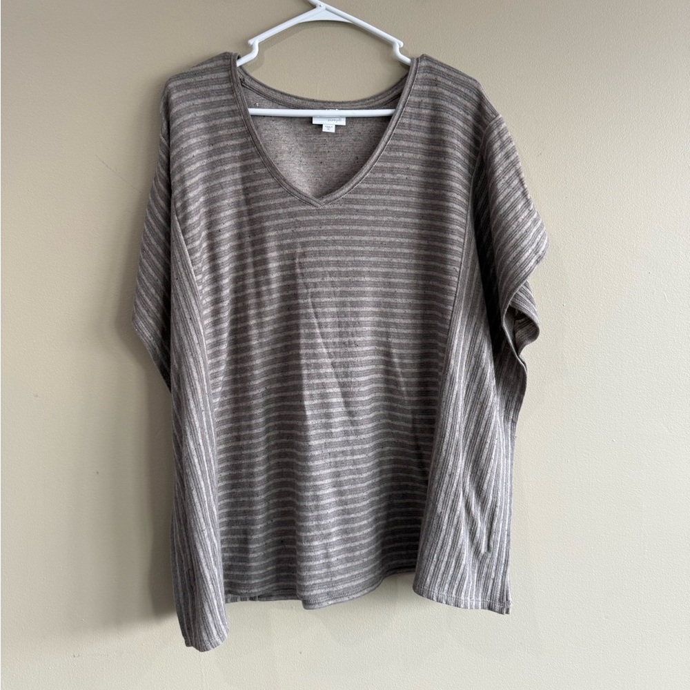 J. Jill Taupe Striped V-Neck Dolman Sleeve Top 100% Cotton